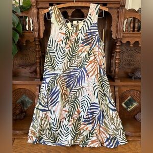 Tahari 100% Linen Tropical Leaf Print Mini Dress Size XS/Small